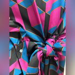 House of Harlow Satin Wrap Maxi Dress Geometric Print Long Sleeve Size large Purple Photo 3