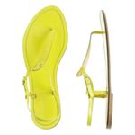 J.Crew  Dauphine Neon Patent T-Strap Sandals Yellow Tan Leather Buckle Flats 6 Photo 0