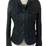 Kenna T womens biker core leather moto jacket black button front size medium Photo 0