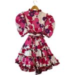 CeliaB Obsidiana Ruffle Puff Sleeve Mini Dress XS Pink Red Floral NWT White Photo 3