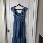 White by Vera Wang blue bridesmaid Maxi Dress Ruffle‎ Sleeves Formal Gown Size 0 Photo 4