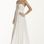 David's Bridal NWT  Ivory Empire Crinkle Chiffon Gown with Lace Applique Size 10 Photo 11