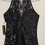 NWT Verte Black Sequin Mesh Bodycon Dress Large Beaded Halter Red Dress Boutique Photo 11
