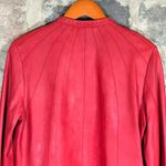 Bagatelle  Red Leather Moto Jacket Collarless Gold Zip Pockets Women Size‎ M Photo 5
