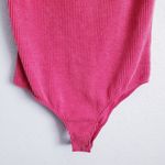 Anthropologie Blue Buttercup Deep Rose Ribbed Bow Tie Bodysuit Photo 2