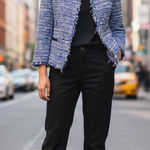 Sandro  Blue Fringe Tweed Distressed Lined Hook Up Jacket Top Size 36 Photo 0