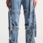 Maniere De Voir  Blue Strap cargo Detail Straight Leg Jeans Photo 0
