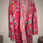 ASOS DESIGN Maternity satin wrap beach kimono with bold abstract print in pink Size undefined Photo 5