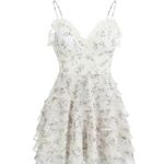 Korean Kawaii Cream Beige Chiffon Floral Y2K Ruffle Tiered Backless Mini Dress Size 0 Photo 6