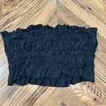Free People  Black Smocked Tube Top M Ruffle Trim Drawstring Crop Boho Chic Photo 1