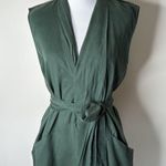 ZARA  Green Linen Blend Sleeveless Belted Midi Dress Photo 2
