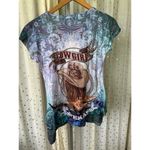 Sweet Gisele Cowgirl Texas Bling Jewels Boots Hat Ombre Handkerchief Hem Shirt M Blue Size M Photo 4