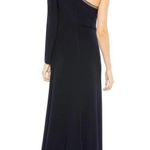 Mac Duggal  26039 Midnight One Shoulder Long Sleeve Asymmetric Formal Gown 8 NWT Photo 1