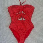 Jessica Simpson  Orange Silver Floral Ruched Halter Sexy Cut Out Swimsuit Sz Sm Photo 1