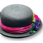 Vintage Toucan New York Hat 100% Wool Felt Bowler Derby Fedora Flowers Made USA Black Photo 1
