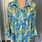 Christopher & Banks Christopher‎ & Banks Abstract Floral Crinkle Button Up Artsy Retro Blouse Size Photo 0