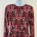 Anthropologie Maeve  Paisley Print Metallic Knit Belted A Line Dress Size Medium Photo 7