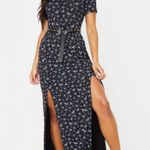 Pretty Little Thing NWT black ditsy floral split detail maxi dress size/6 Photo 1