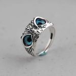 Cute‎ Owl Blue Eye Silver Ring, Adjustable Size, Bird, Fun Photo 4