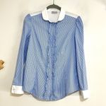 Red Valentino  Blue Ruffle Button Down Women Shirt, size 4 / EU 42 Photo 2