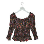 ByTiMo Tuckernuck Small Smocked 3/4 Sleeve Blouse Bright Field Dark Florals Black Photo 4