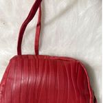 Vintage Red Leather Crossbody Bag Small Purse Flap Vertical Pleated Design Photo 2