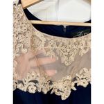 Alex Evenings Navy Blue Crepe Side Ruched Dress Sweetheart Lace Illusion Sz 10 Photo 3