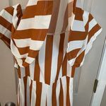 Dress Day off the shoulder brown white striped wide leg jumpsuit with pockets L. Size L Photo 3
