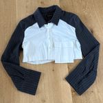 Maniere De Voir  Cropped Jacket Pinstripes Size US4 Gray White Photo 0