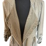 Knox Rose Olive Green Open Front Lace Panel Roll Sleeve Jacket w/ Hood, size XS Photo 1