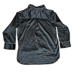 Natori  Black Satin Pajama Set Button Down Long Sleeve/Pants White Piping Medium Photo 3