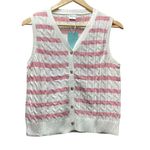 Wiholl cable knit sleeveless sweater. Pink on ivory stripes. Size Small Photo 1