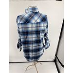 Jachs Girlfriend Bea Plaid Flannel Shirt Blue pearl snaps rollup cuff Women’s M Photo 6