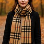 Burberry NWT  Check 100% Cashmere Scarf Tan Beetroot Photo 0