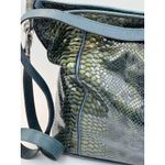 Brighton  Snakeskin‎ Leather Crossbody Bag Silver Hardware Green Blue Hobo Purse Photo 4