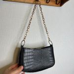 None Y2K Black Crocodile Embossed Short Shoulder Bag with Gold Chain Strap Photo 0
