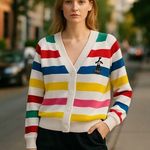 Disney NWT  100 Embroidered Striped Mickey Mouse Cardigan Sweater Size Large Photo 0