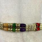 VTG Retro Belt 80s Gold Chain Tiered Wood Rainbow Multicolor Beads Gold Metal Photo 5