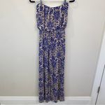 Love Culture  Blue Cream Damask Print Strapless Blouson Wide Leg Jumpsuit Medium Photo 5