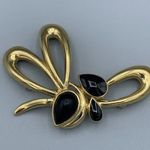 Trifari Vintage Statement Brooch Pin Signed Gold Tone Loop Bow Black Cabochon Photo 0
