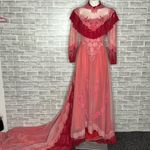 Alfred Angelo Vintage 70s Victorian illusion lace ruffle pink red wedding dress Photo 15