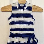 Milly for Design Nation Women Size 10‎ Blue White Pleated Striped Dress Tie Belt Photo 1