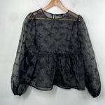 Forever 21 Semi Sheer Cropped Puffy Long Sleeves Top Floral size Large Photo 0