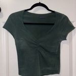Brandy Melville  Green Cap Sleeve Ruched Crop Top Photo 0