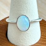 Sterling Silver 925 Oval Opal Ring Size 8.75 Stackable Minimalist Gemstone Band Photo 3