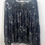 Knox Rose Long bell sleeve dark gray floral oversized peasant top size small Photo 0