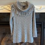 Sweater Tunic Short Dress Drape Neck Cable Knit Fringe Womens Medium Photo 5