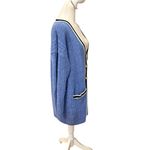 Talbots Cable Knit Cardigan Sweater Tipped Long Line Womens XL Blue White Photo 3