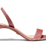 NEW Michael Kors Mila Pixie Pink Fine Glitter Open Toe Kitten Heel Sandal 7.5 Photo 1