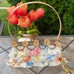 MARY FRANCES Floral Appliqué Beaded & Embellished Shoulder Handbag Purse Blue Photo 0